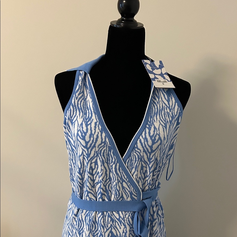 Diane Von Furstenberg Blue and White Midi Dress